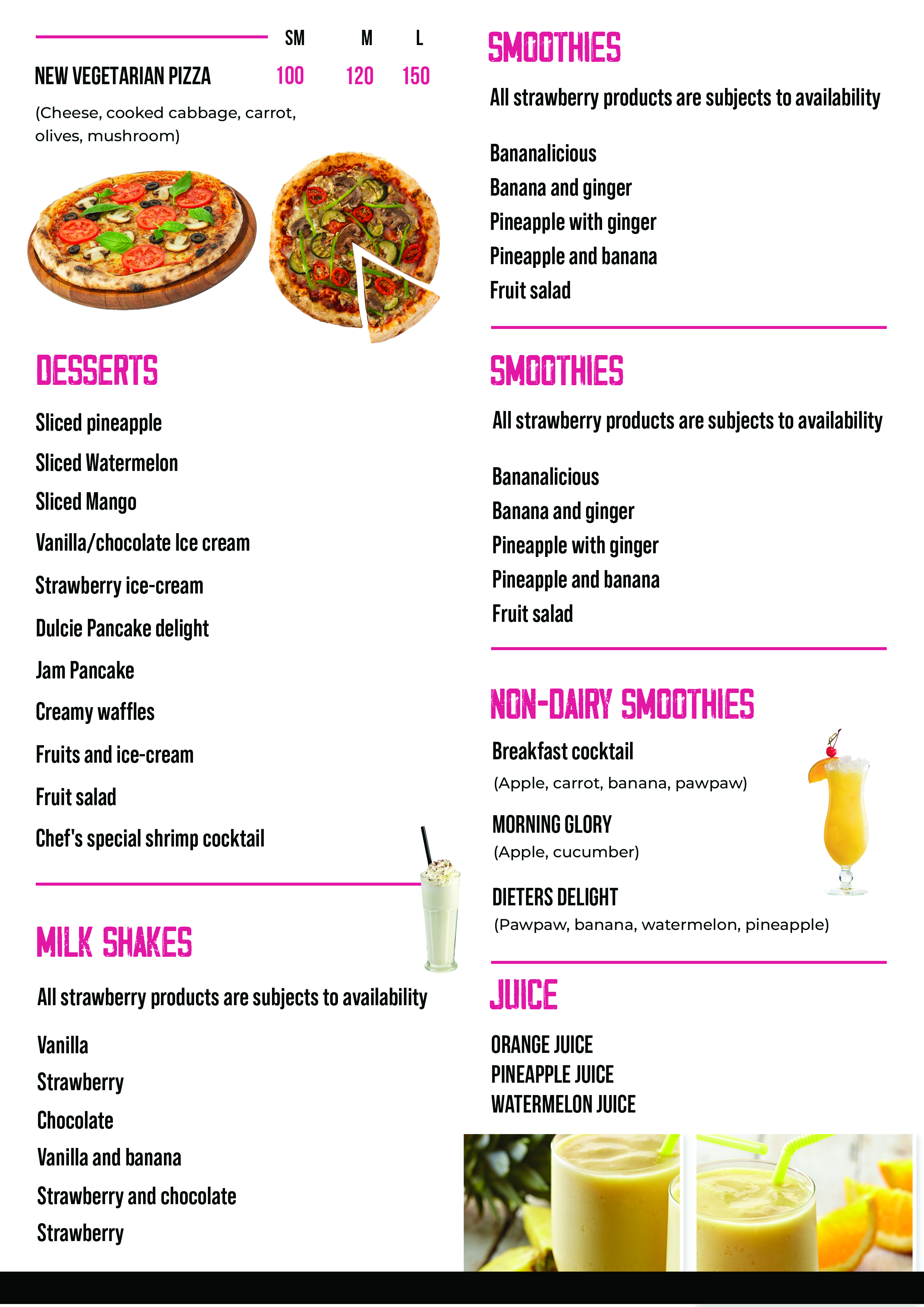 Desserts & Drinks Menu